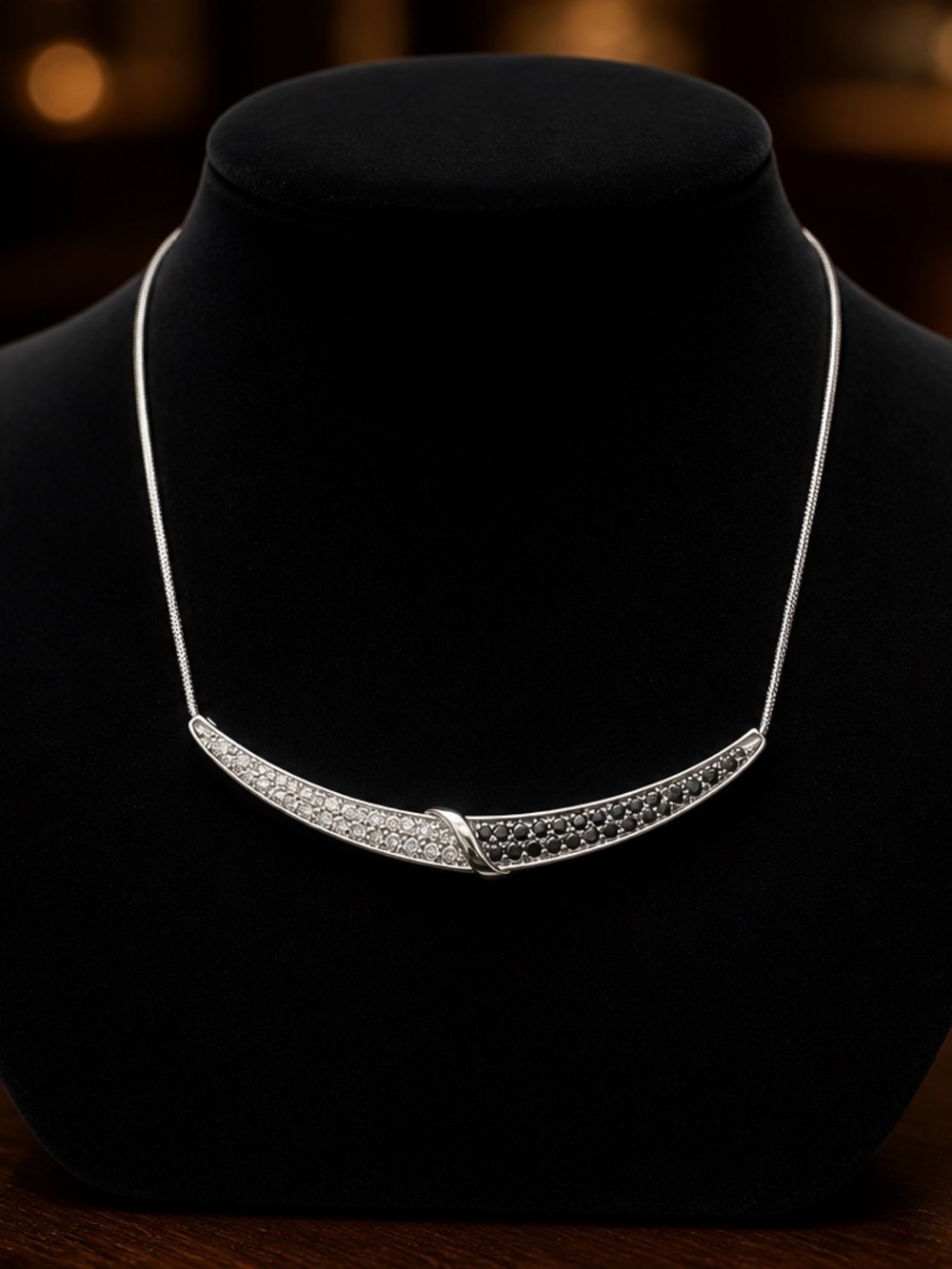 Sterling Silver Two-Tone Pave Bar Necklace - Black & White